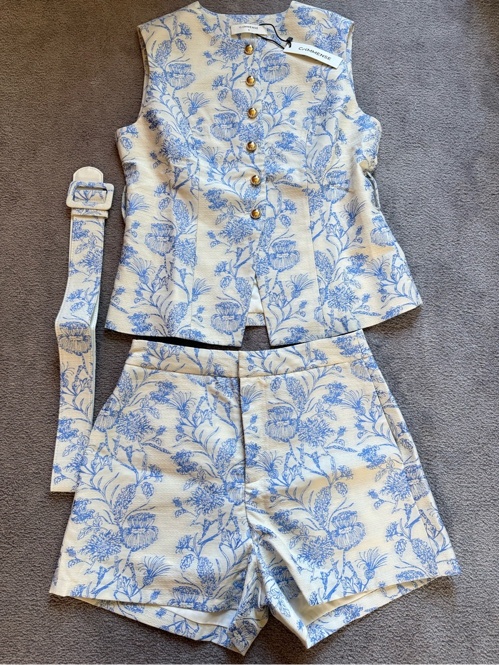 Collective Cream and Blue Floral High-Waist Shorts
